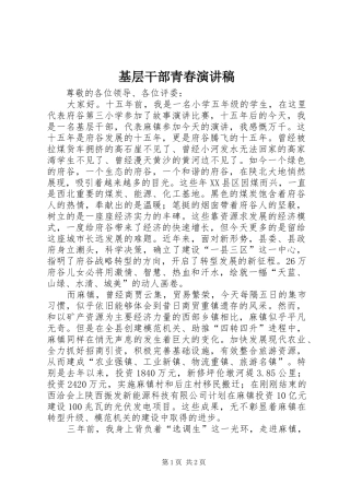 基层干部青春演讲稿