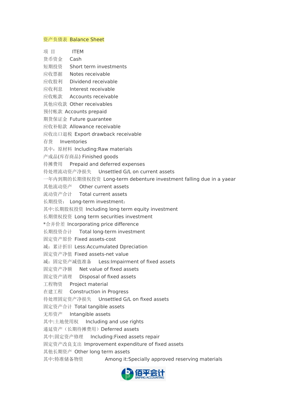资产负债表,利润表中英文对照大全(绝对好东西)_第1页