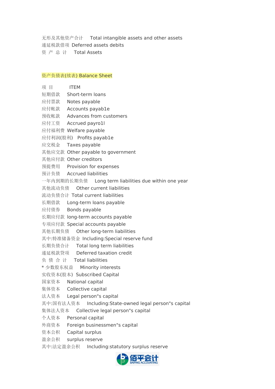资产负债表,利润表中英文对照大全(绝对好东西)_第2页