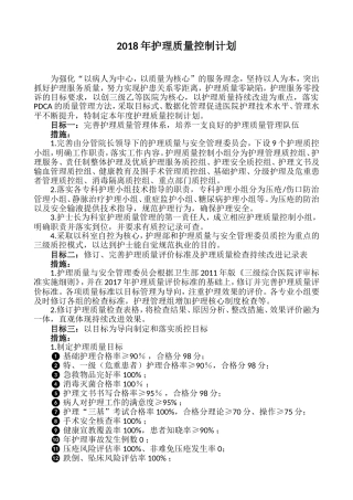 2018年护理质量控制计划