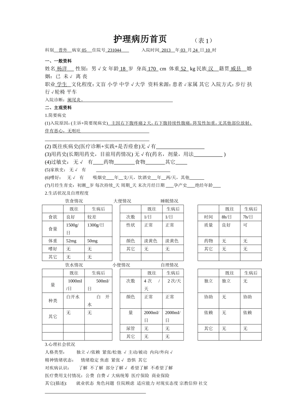 护理病历样本_第1页