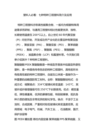 塑料人必看：七种特种工程塑料简介及应用