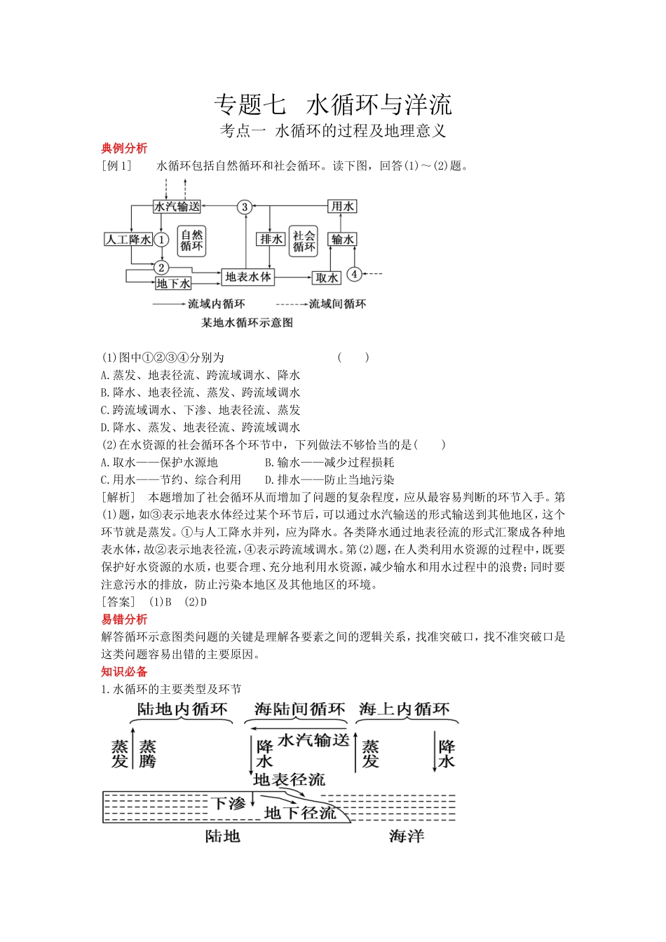 高考地理复习专题七   水循环与洋流_第1页