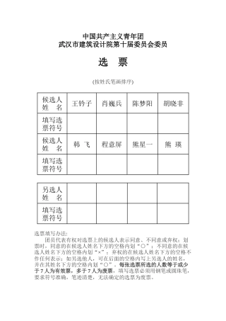 选举选票格式