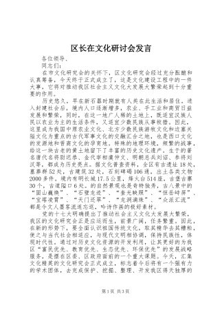 区长在文化研讨会发言