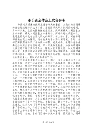 市长在全体会上发言参考