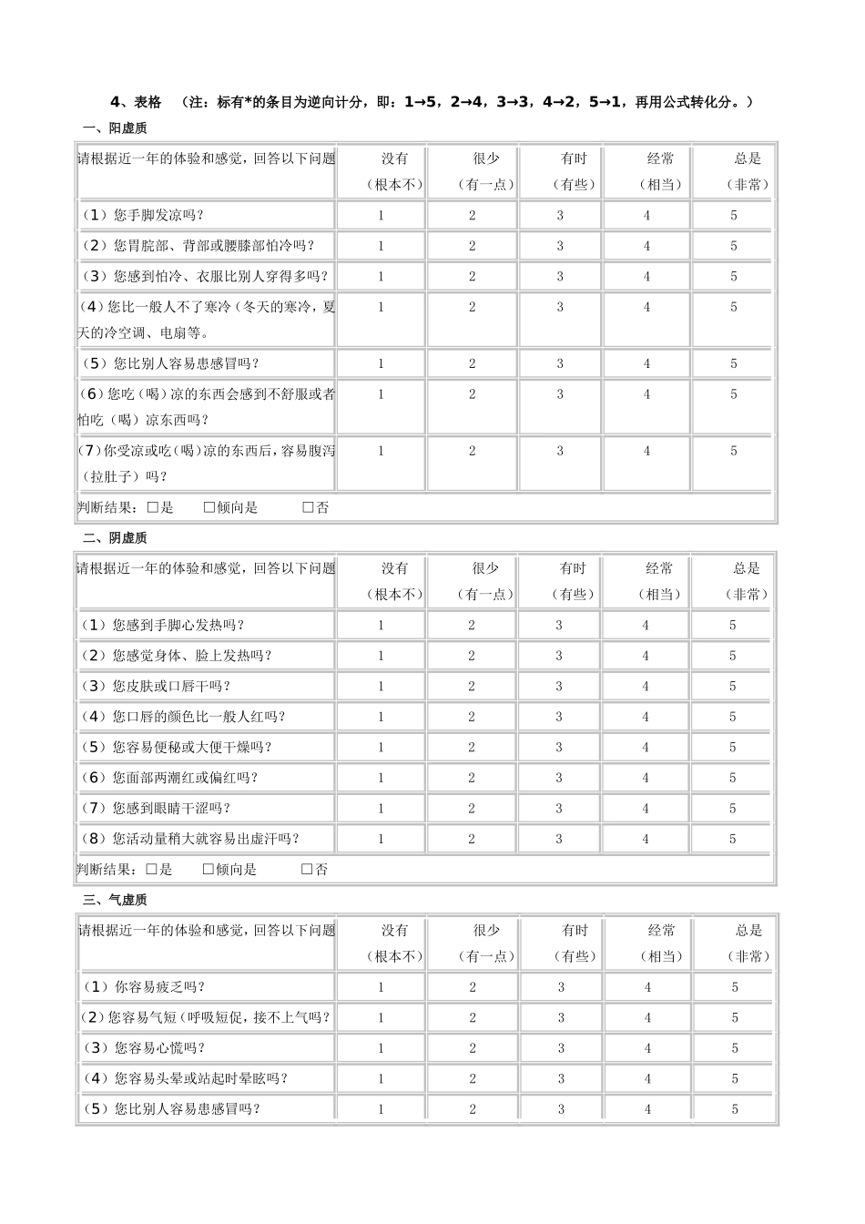 中医体质分类判定自测表_第2页
