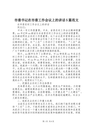 市委书记在市委工作会议上的讲话5篇范文