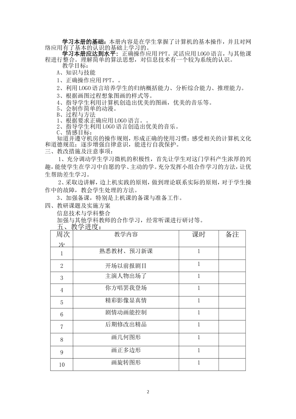 2018、2泰山版小学信息技术第三册(下)教学计划_第2页