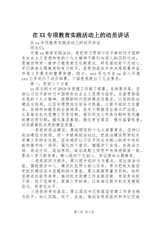 在XX专项教育实践活动上的动员讲话