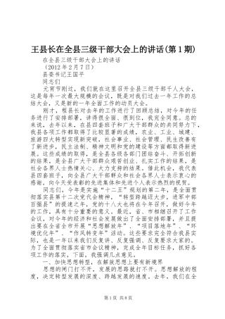 王县长在全县三级干部大会上的讲话(第1期)