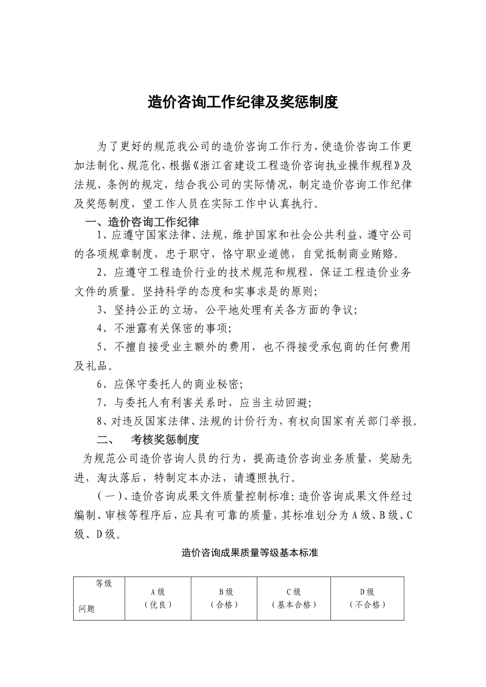 造价咨询工作纪律及奖惩制度_第1页