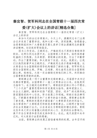 秦宜智、贺军科同志在全国青联十一届四次常委(扩大)会议上的讲话[精选合集]