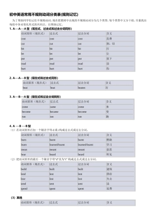 初中常用不规则动词分类表