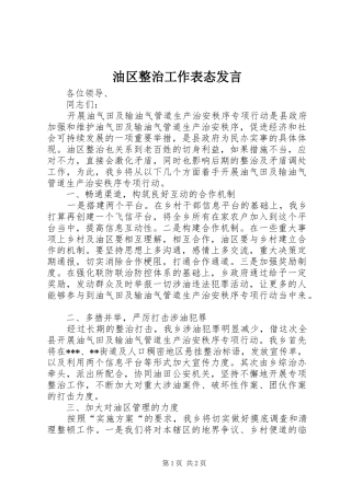 油区整治工作表态发言
