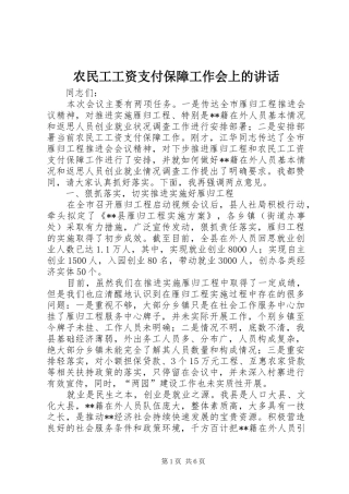 农民工工资支付保障工作会上的讲话