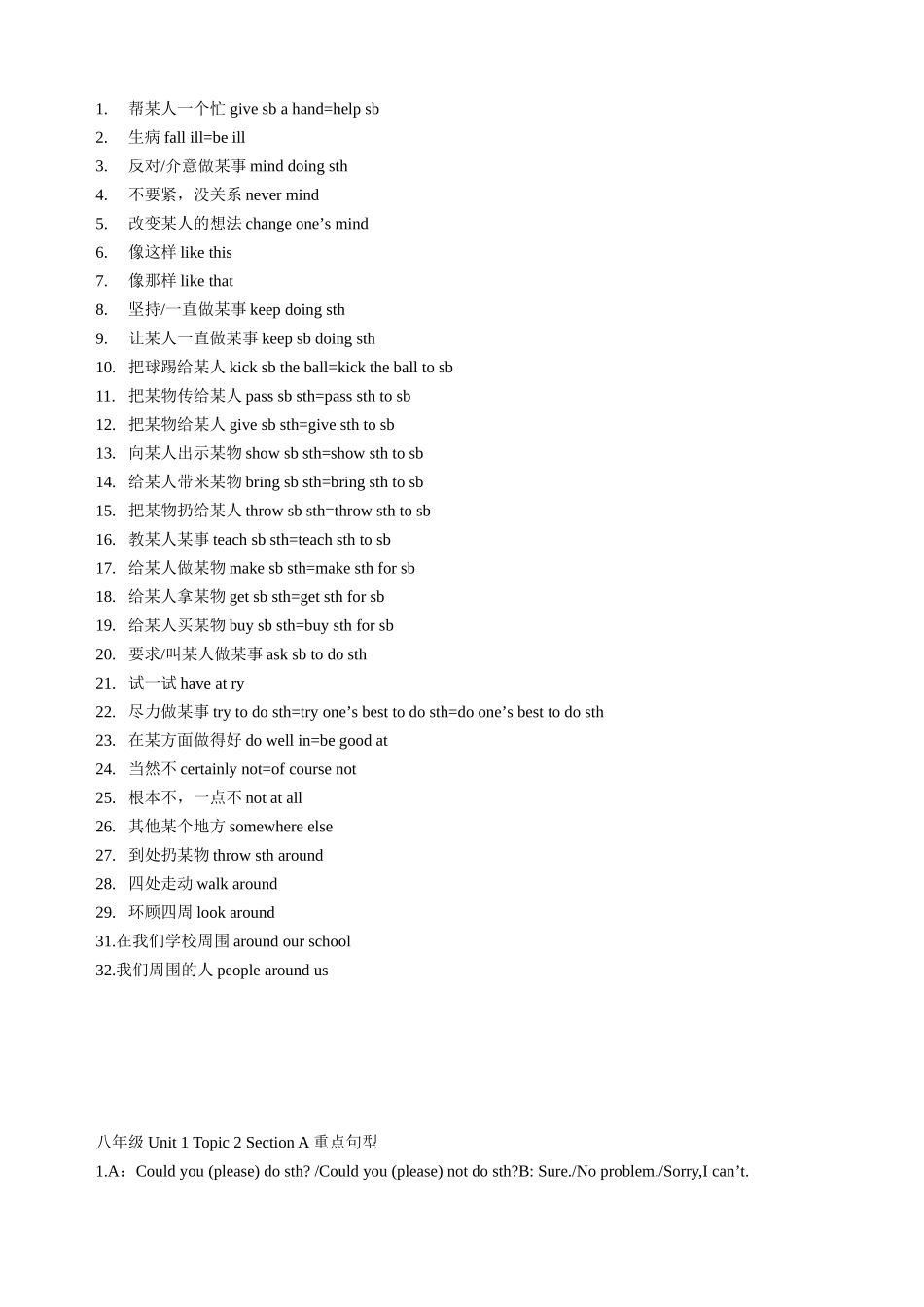 仁爱八年级Unit 1 Topic 2 Section A 重点短语_第2页