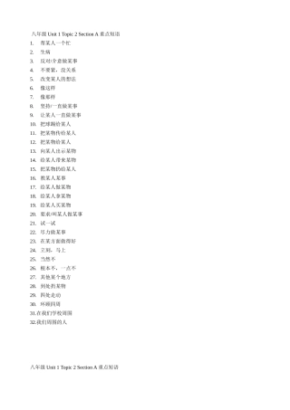 仁爱八年级Unit 1 Topic 2 Section A 重点短语