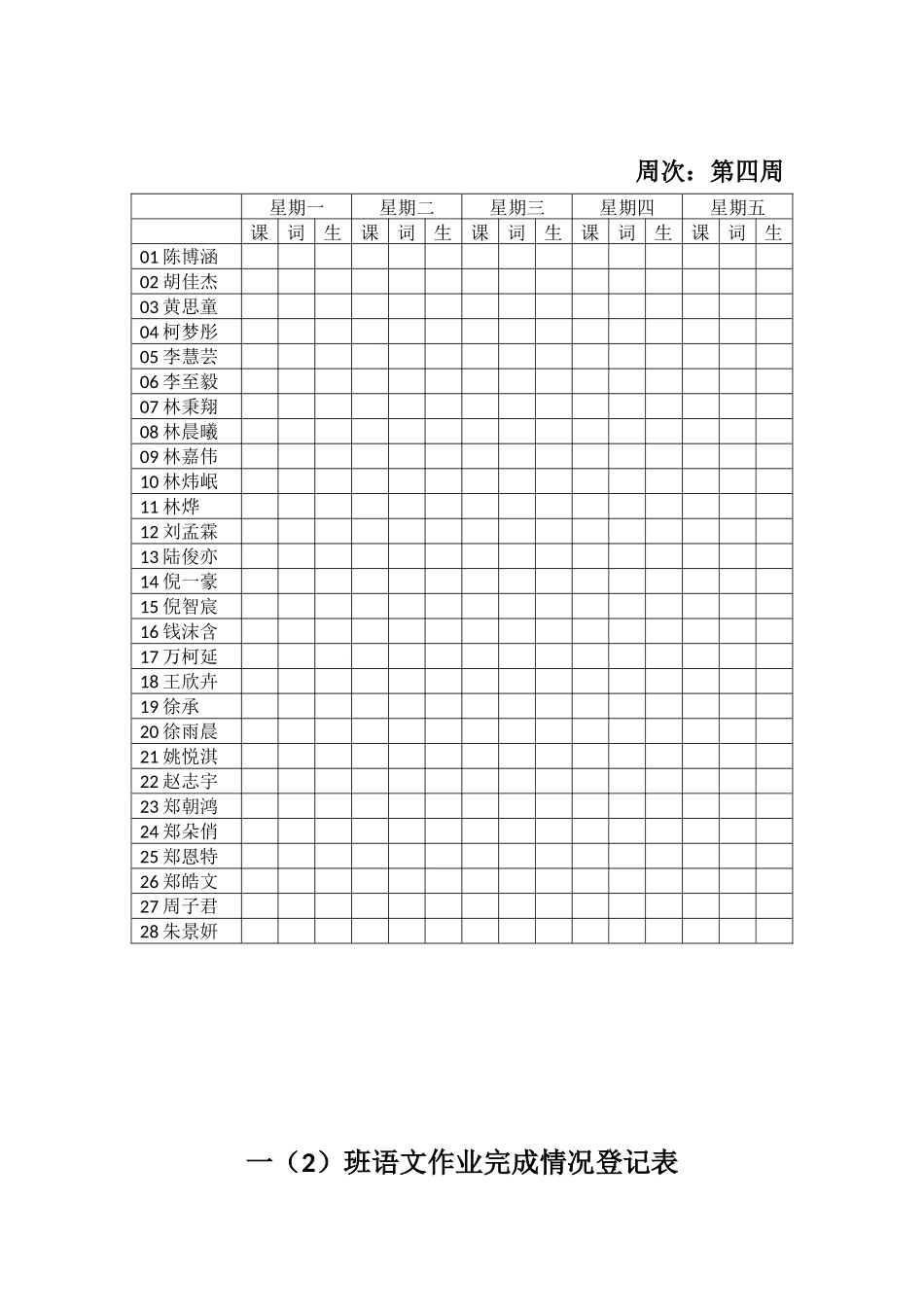 语文课堂作业本完成情况登记表_第3页