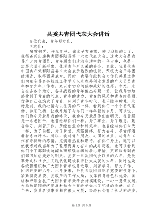 县委共青团代表大会讲话