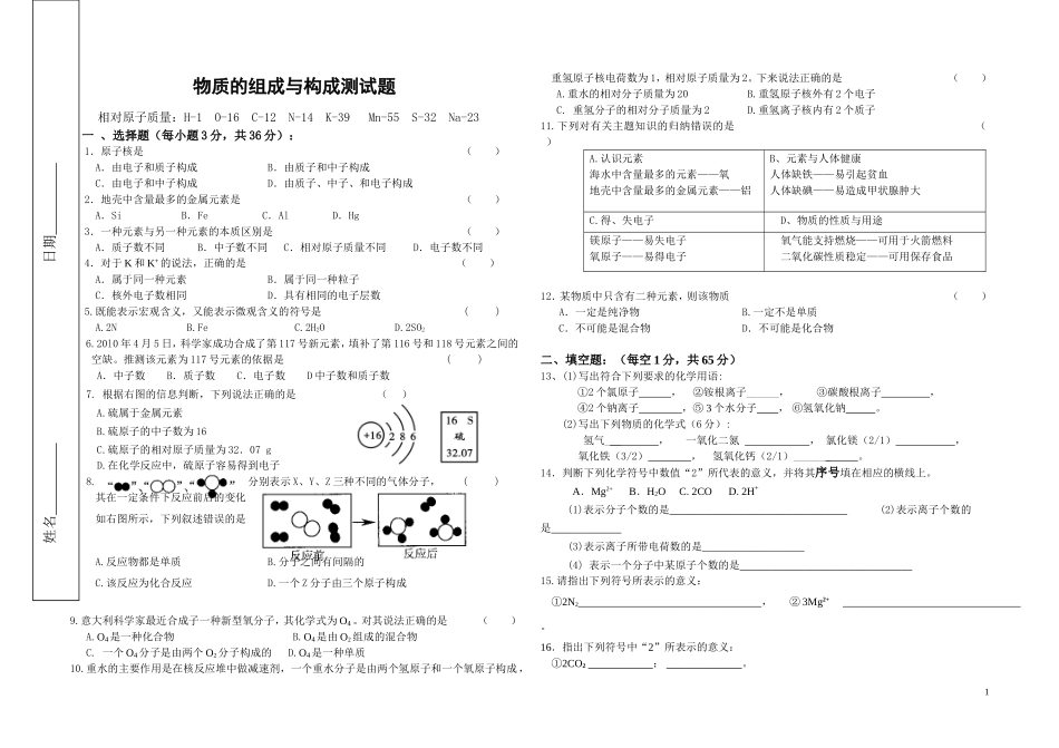 物质的组成与构成练习题_第1页