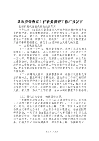 县政府督查室主任政务督查工作汇报发言