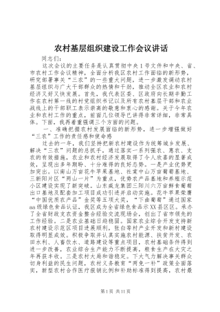 农村基层组织建设工作会议讲话