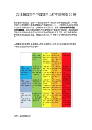 急性缺血性卒中血管内治疗中国指南2018
