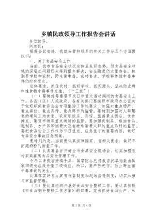 乡镇民政领导工作报告会讲话