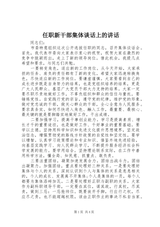 任职新干部集体谈话上的讲话