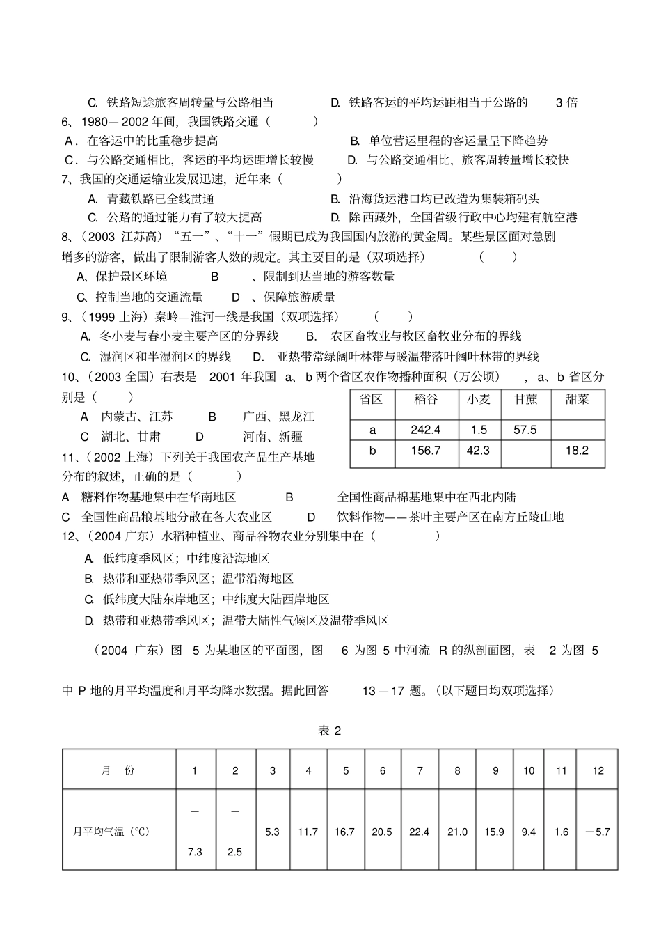 中国地理历年高考题精选_第2页
