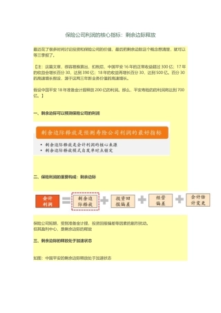 保险公司利润的核心指标：剩余边际释放