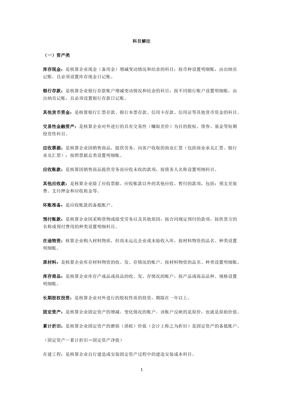 常用会计科目表解释_第1页