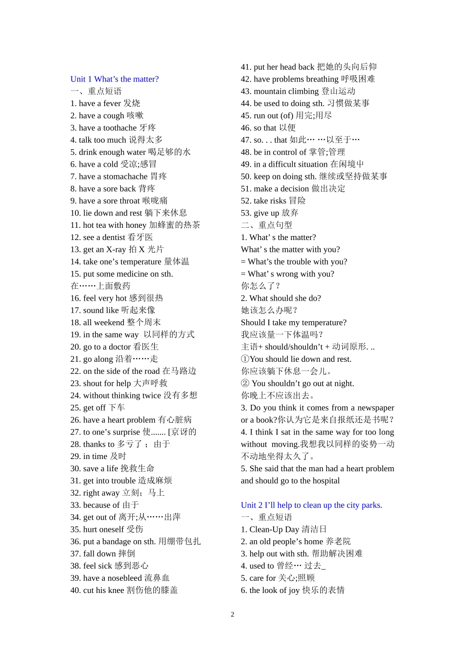 2018新人教版初中英语八年级英语下册重点句型·短语归纳整理全册_第2页