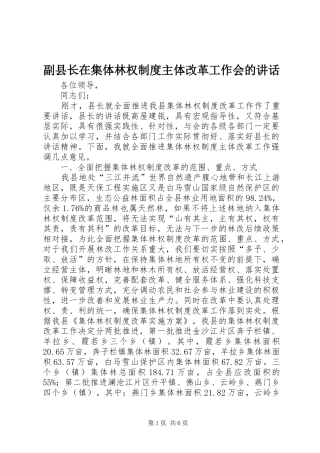 副县长在集体林权制度主体改革工作会的讲话