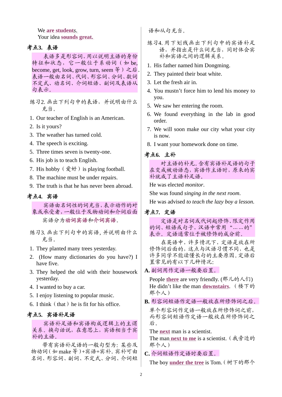 专题二 高中英语语法句子结构成分分析主语谓语宾语定语状语补语_第2页