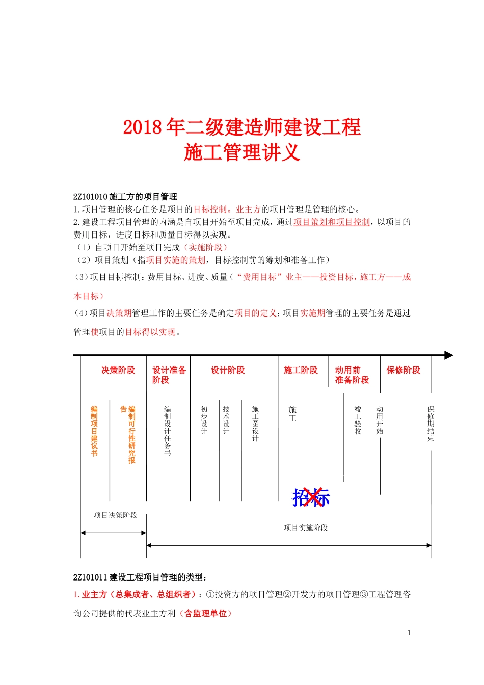 2018二级建造师《施工管理》新版重点笔记_第1页