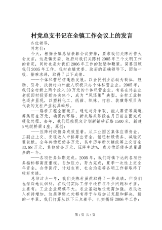 村党总支书记在全镇工作会议上的发言