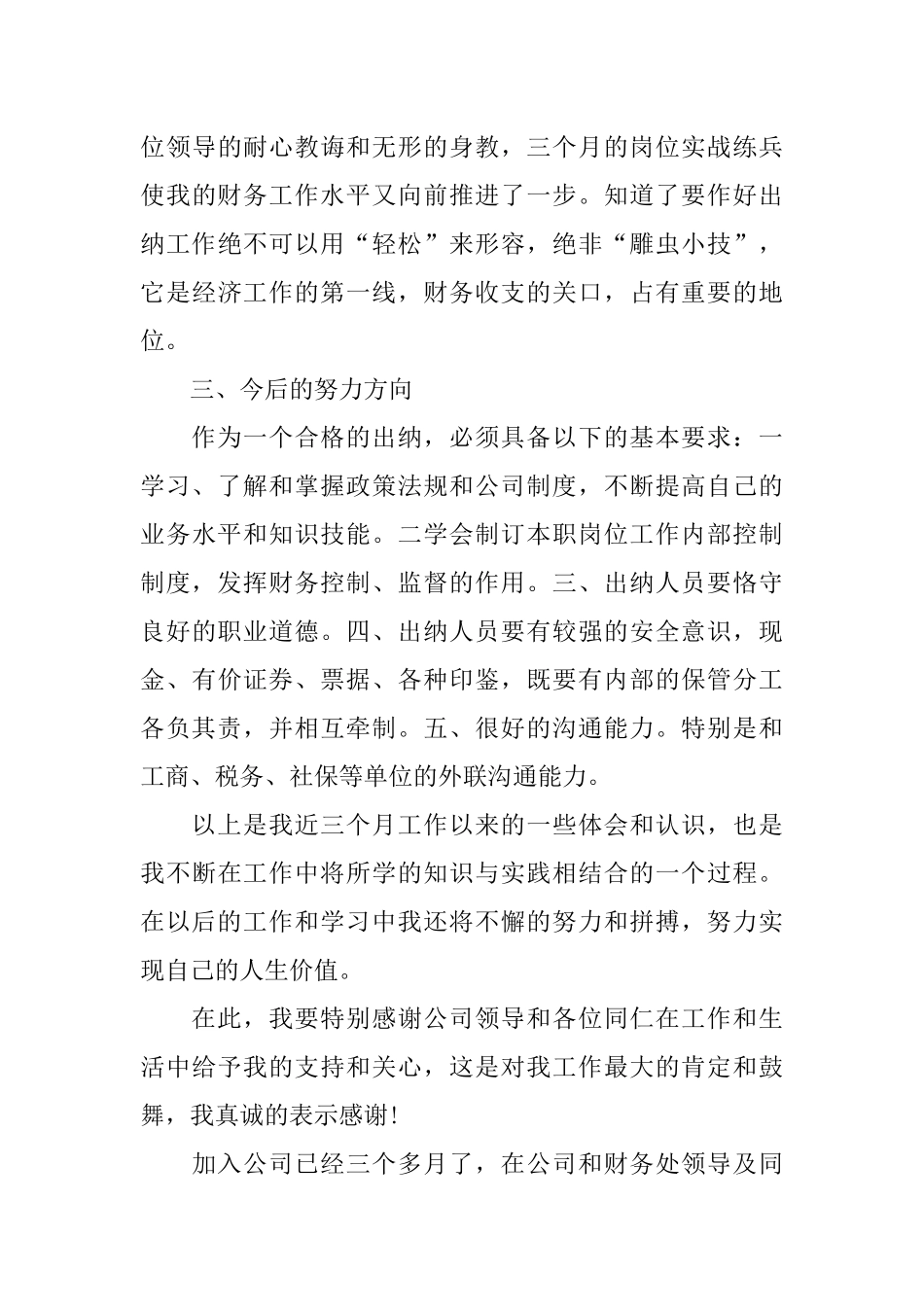 XX出纳试用期工作总结_第3页