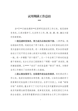 纪检干部试用期满工作总结