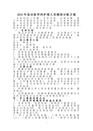 2016年护士绩效分配方案2