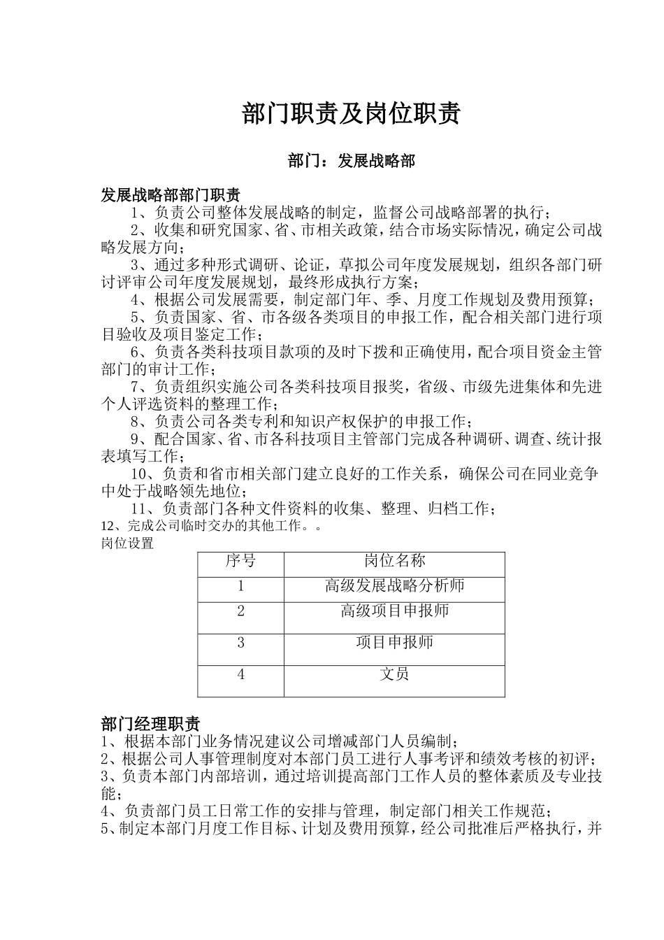 发展战略部部门职责及岗位职责_第1页