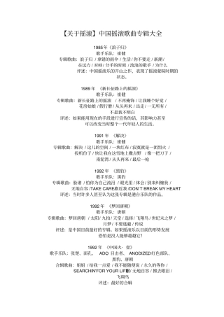 中国摇滚歌曲专辑大全