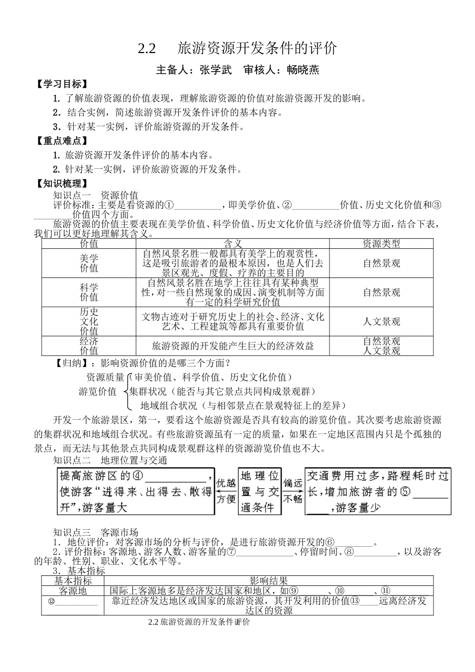 2.2旅游资源开发条件的评价(学案+练案)_第1页