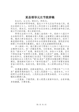 某县领导元旦节致辞稿