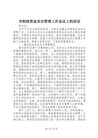 市财政资金安全管理工作会议上的讲话