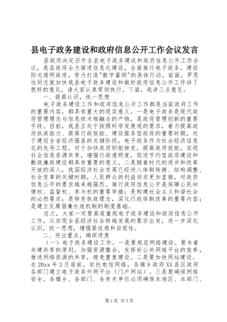 县电子政务建设和政府信息公开工作会议发言