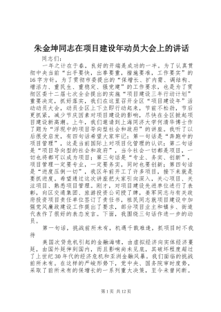 朱金坤同志在项目建设年动员大会上的讲话