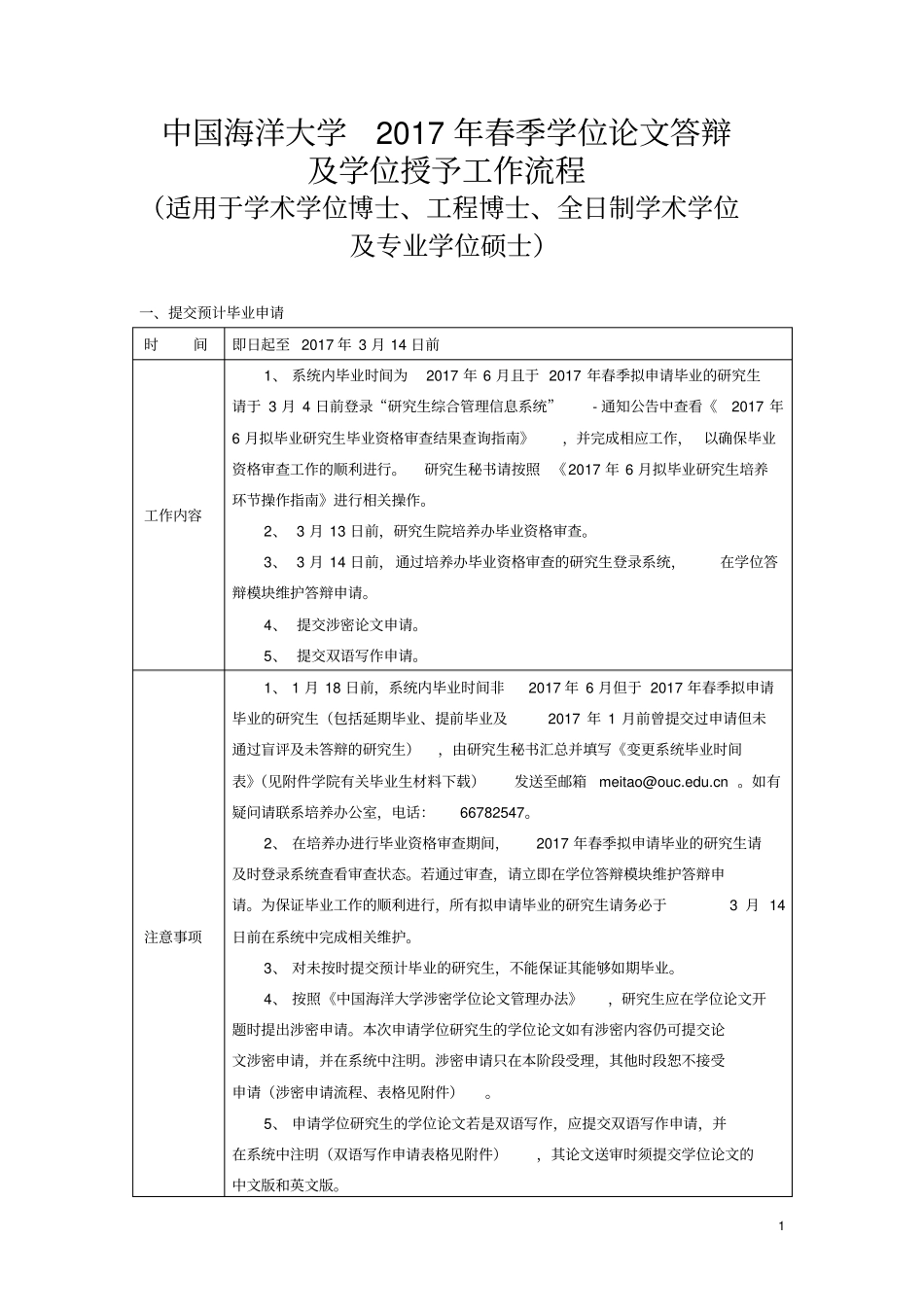 中国海洋大学2017年春季学位论文答辩及学位授予工作流程-全日制研究生分析_第1页