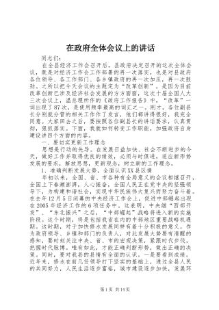 在政府全体会议上的讲话
